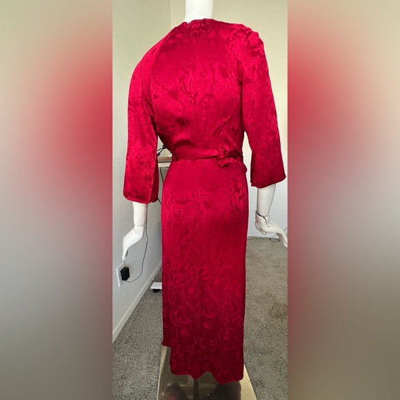 Zara Jacquard Midi Red‎ Asymmetrical Dress XS - Picture 2 of 14